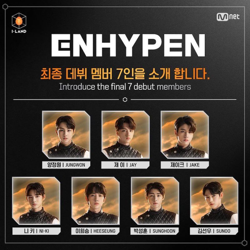 Line-up final do novo boy group ENHYPEN (I-Land)