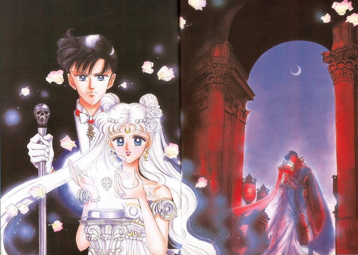 Mamoru (Endymion) e Usagi (Princess Serenity) em ilustração do mangá Sailor Moon