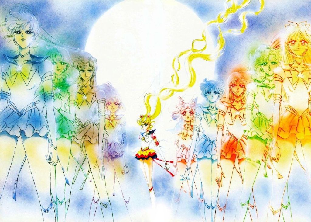 Outer e Inner Senshi em ilustração do mangá Sailor Moon