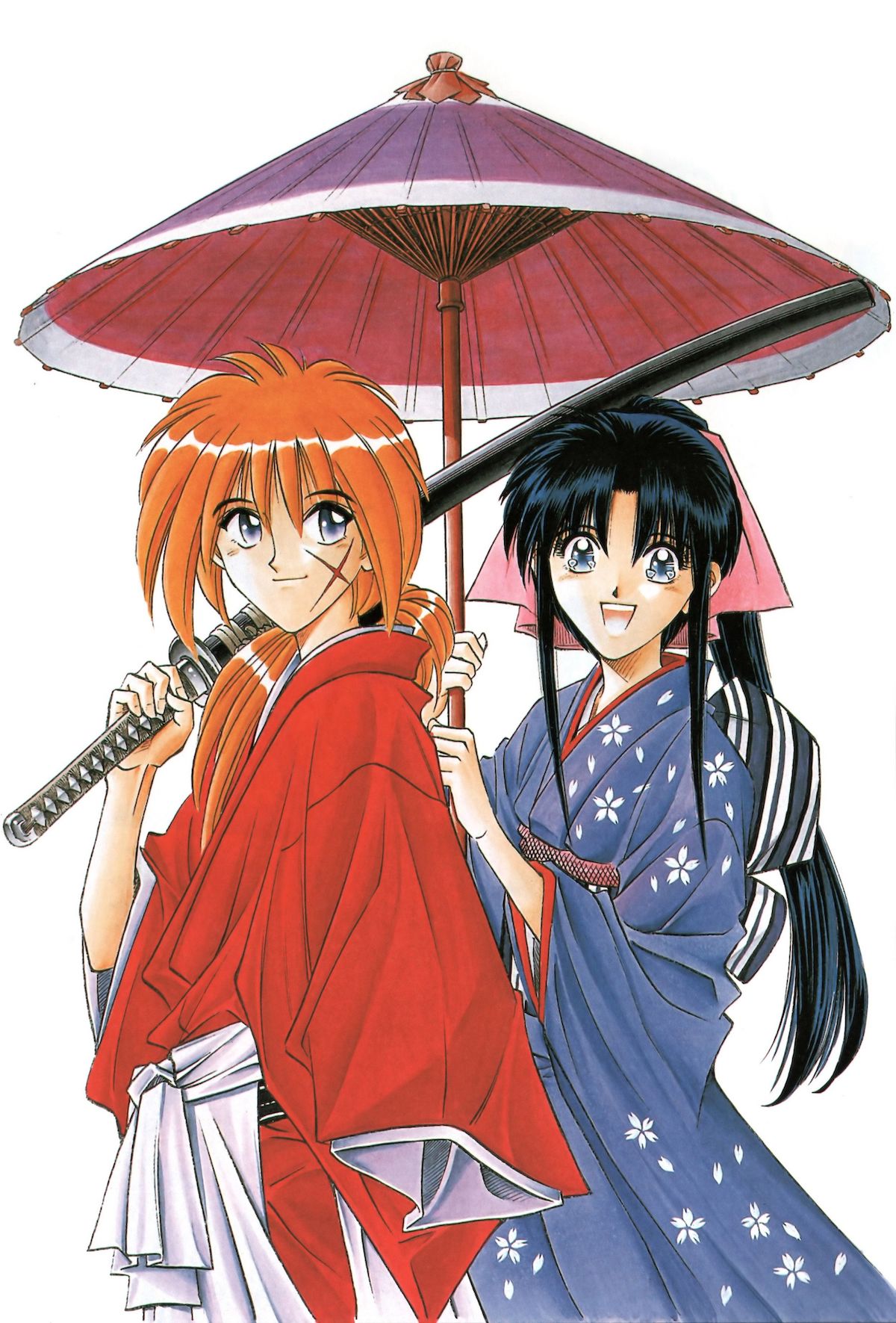 Kaoru e Kenshin em ilustração do mangá Rurouni Kenshin (Samurai X)