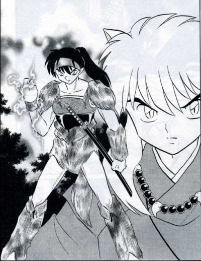 Kouga e InuYasha em ilustração do mangá