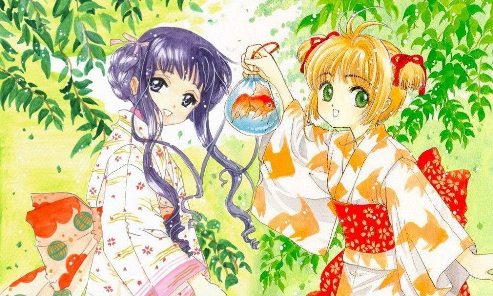 Tomoyo e Sakura em ilustração do mangá Cardcaptor Sakura