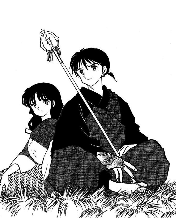 Sango e Miroku em ilustração do mangá de InuYasha