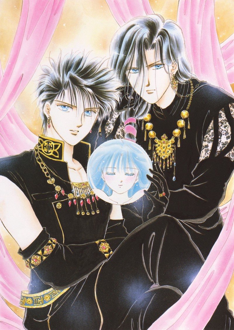Tamahome, Miaka e Hotohori em ilustração do mangá Fushigi Yuugi