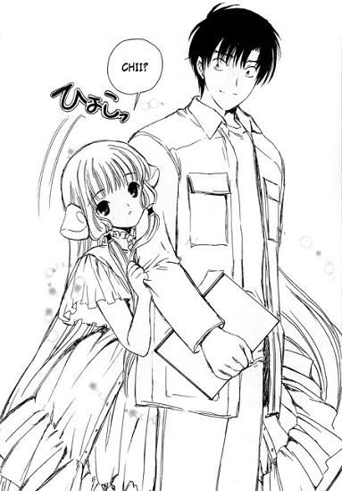 Ilustração de Chii e Hideki do mangá Chobits