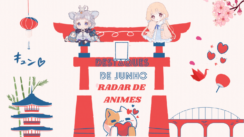 IIustração com elementos da cultura japonesa para a capa de animes em destaque no mês de junho