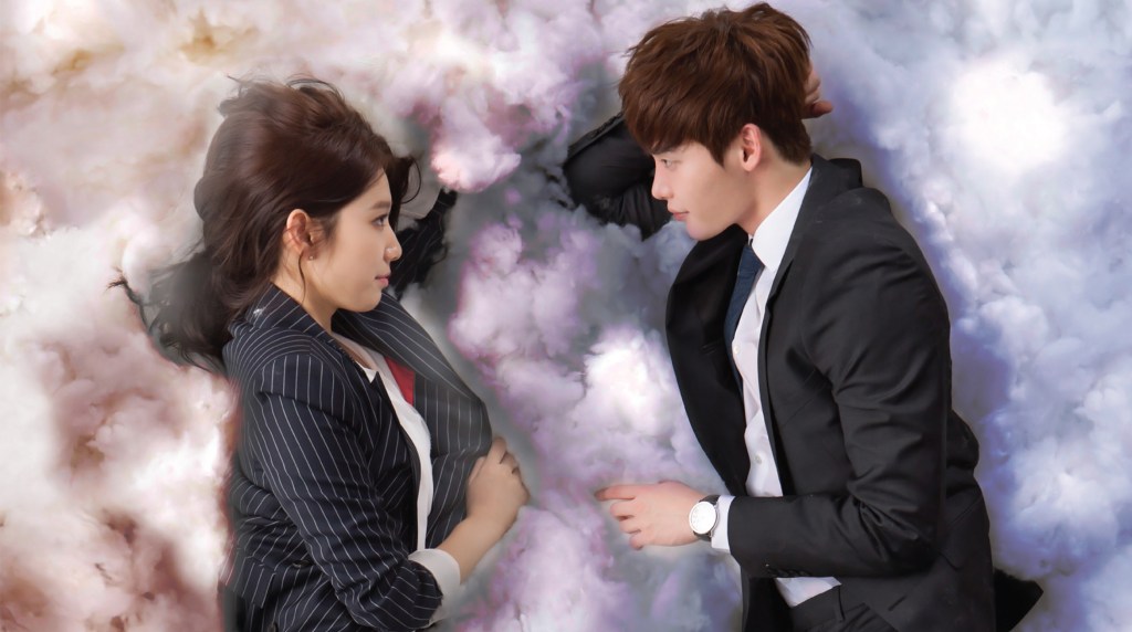 Imagem com Park Shin-Hye e Lee Jong-Suk em pôster promocional do K-drama Pinocchio