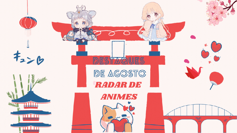 IIustração com elementos da cultura japonesa para a capa de animes em destaque no mês de agosto