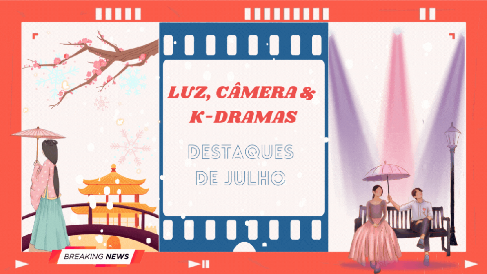 IIustração com elementos do universo das séries coreanas para a capa de K-dramas em destaque no mês de julho