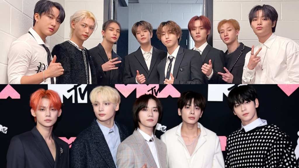 Imagem dos grupos Stray Kids e TXT no VMA 2023