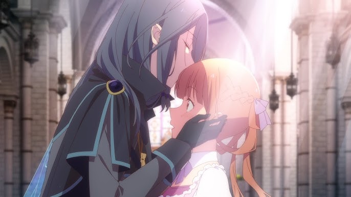 Ilustração do anime Sugar Apple Fairy Tail com Shall beijando a testa de Anne