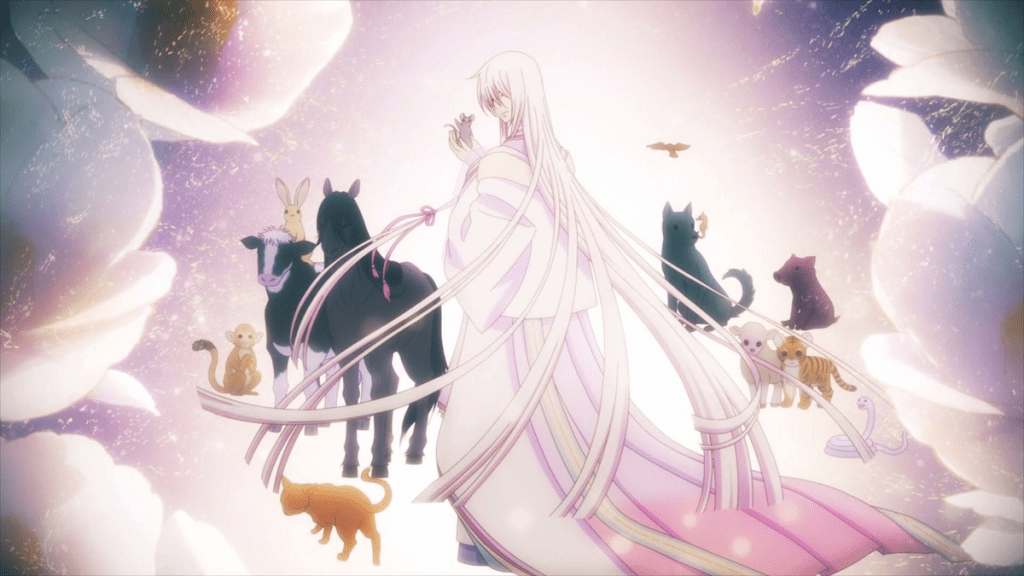 Cena de Fruits Basket 2019 com os animais que representam o zodíaco chinês
