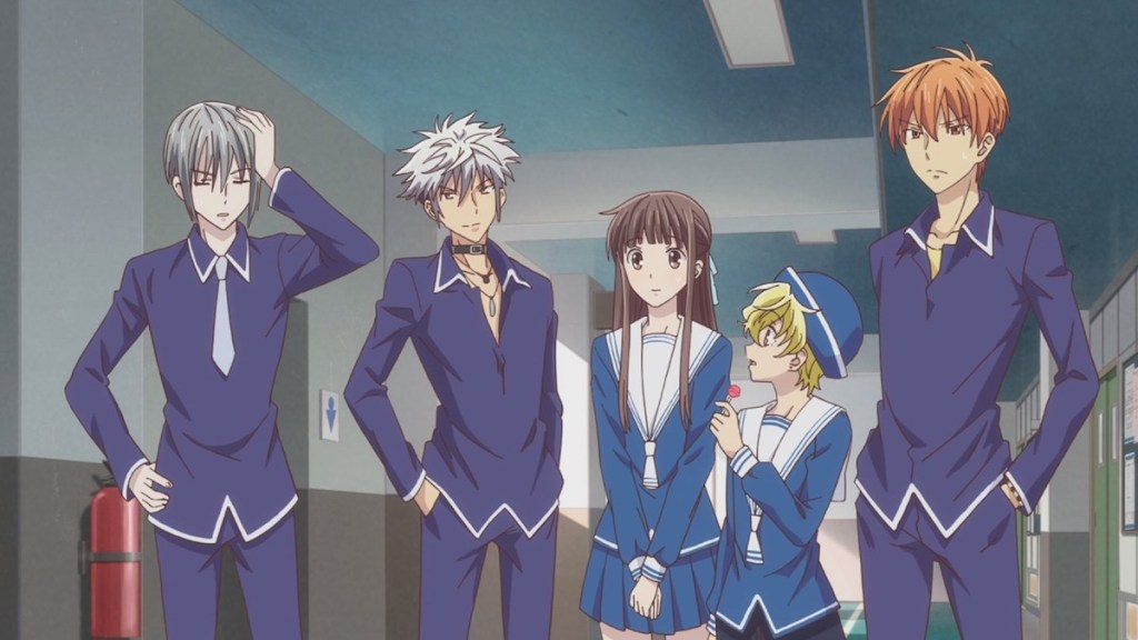 Cena de Fruits Basket 2019 na escola com Yuki, Haru, Tohru, Momiji e Kyo