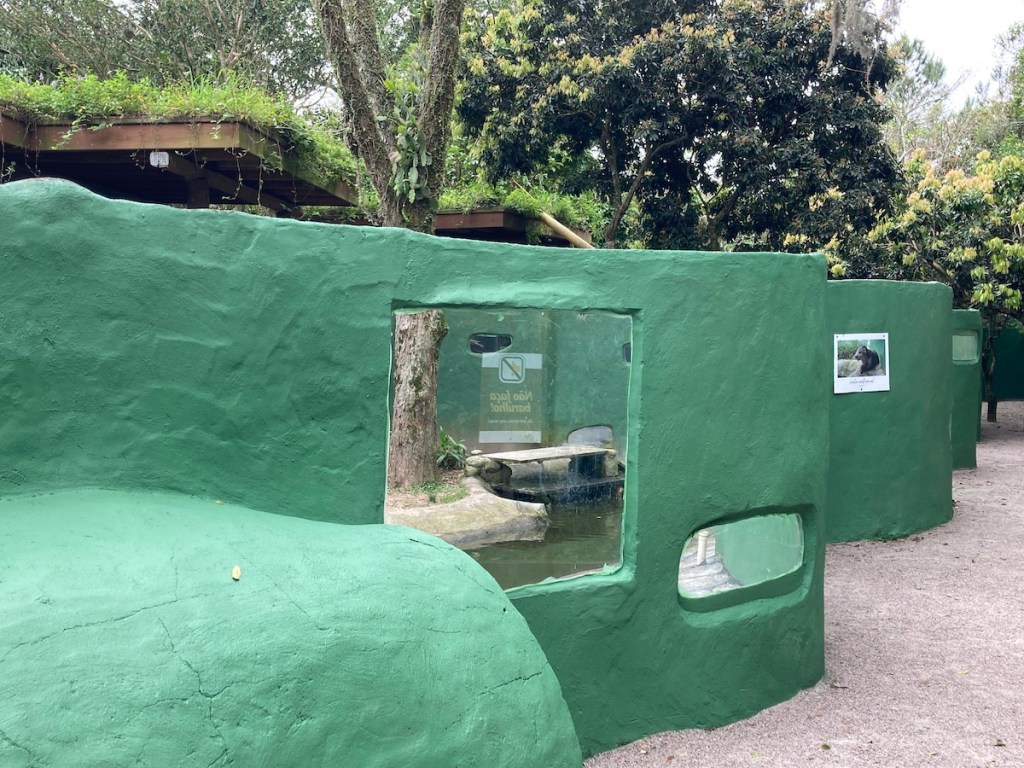 Trilha ecológica do Projeto Lontra em Florianópolis com vidros para observação dos animais