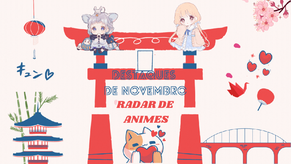 IIustração com elementos da cultura japonesa para a capa de animes em destaque no mês de novembro