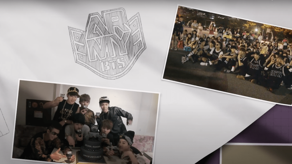 Montagem com imagens de Jimin (BTS) no MV de "Closer Than This" mostrando o grupo no início da carreira