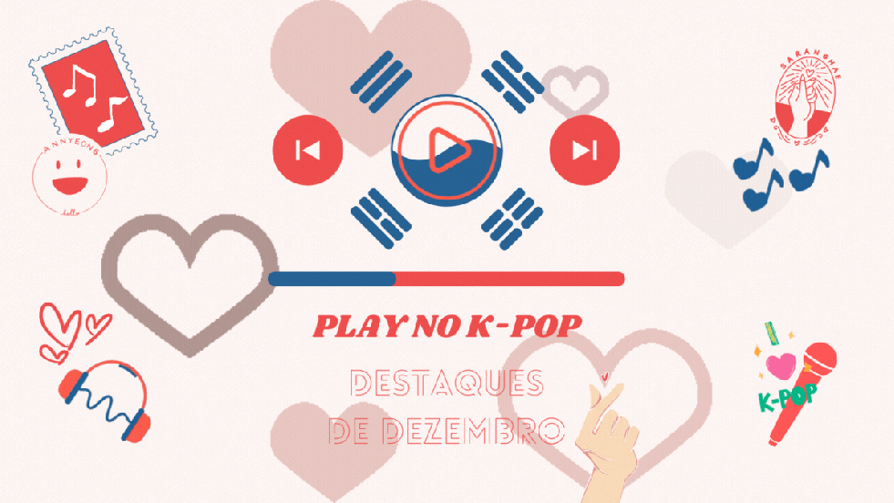 IIustração com elementos do K-pop para a capa de lançamentos do K-pop em destaque no mês de dezembro