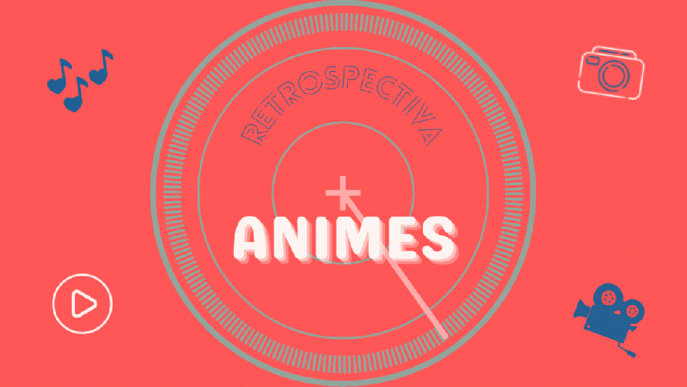 IIustração com elementos em animação para representar uma retrospectiva dos melhores animes de 2023