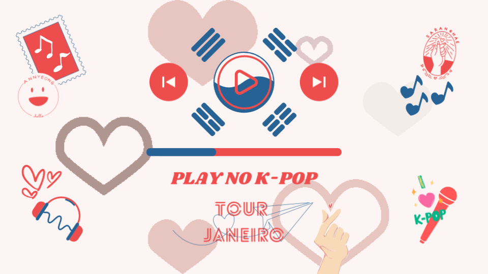 IIustração com elementos do K-pop para a capa de lançamentos do K-pop em destaque no mês de janeiro