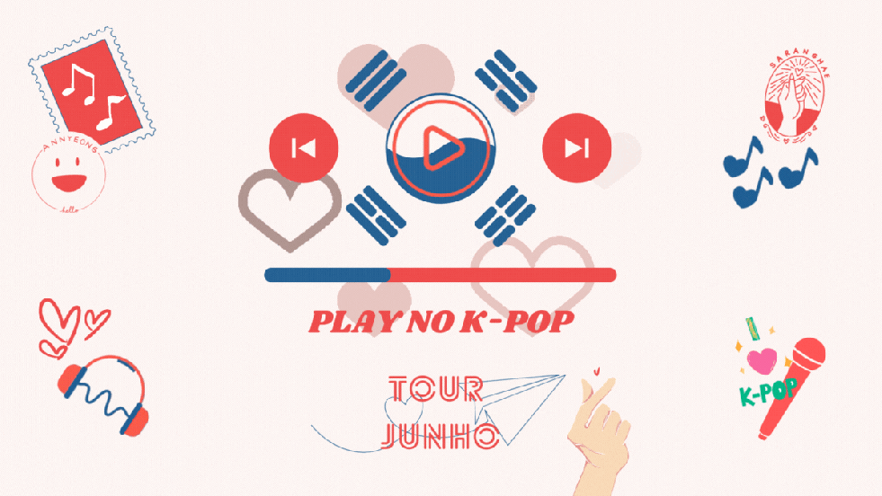 IIustração com elementos do K-pop para a capa de lançamentos do K-pop em destaque no mês de junho