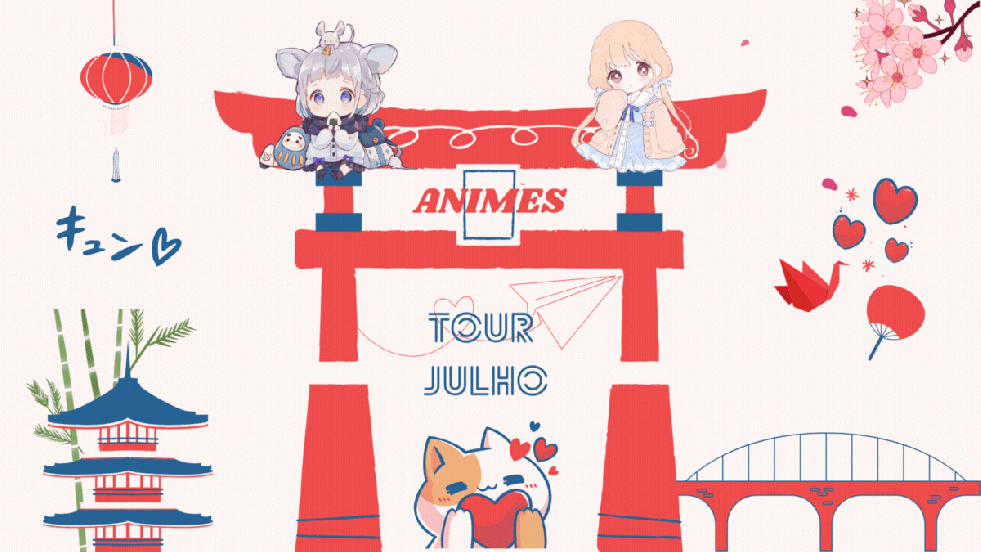 IIustração com elementos de animes em destaque para a capa no mês de julho