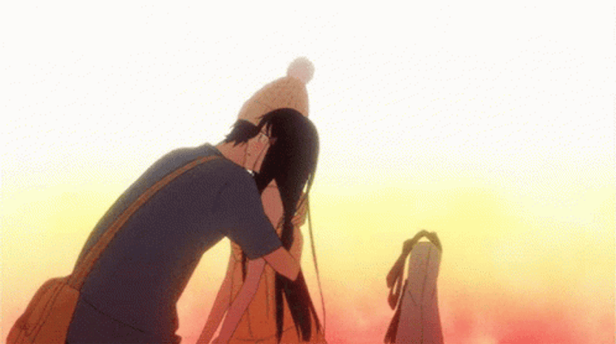 Imagem do anime Kimi ni Todoke com Sawako Kuronuma e Kazehaya Shouta em um abraço caloroso e quentinho