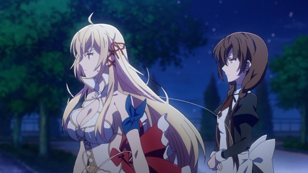 Cena do anime Kimi to Boku no Saigo no Senjou, Aruiwa Sekai ga Hajimaru Seisen (KimiSen) com Alice e Rin