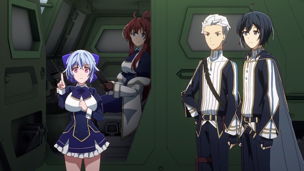 Cena do anime Kimi to Boku no Saigo no Senjou, Aruiwa Sekai ga Hajimaru Seisen (KimiSen) com Mismis, Nene, Jhin e Iska