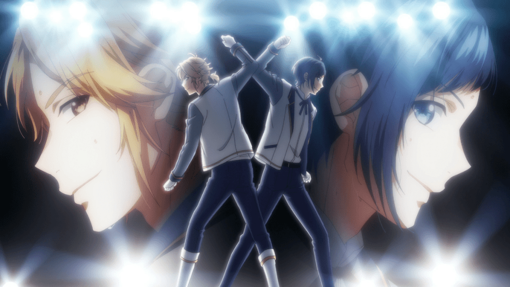 Cena do anime [Review] Heroine Tarumono! Kiraware Heroine to Naisho no Oshigoto com Aizou e Yuujirou em pose final após um show