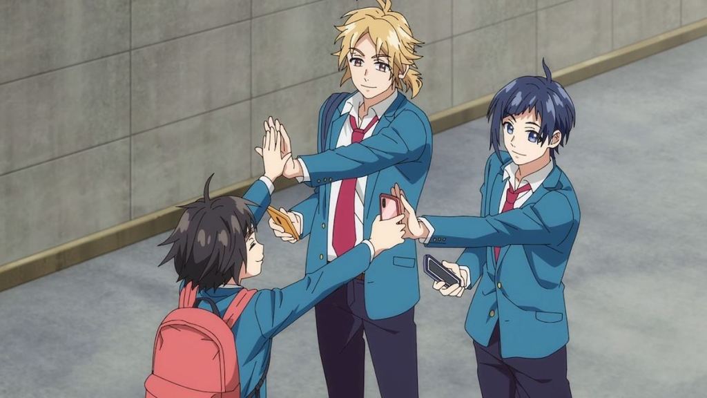 Cena do anime [Review] Heroine Tarumono! Kiraware Heroine to Naisho no Oshigoto com high five entre Suzumi, Aizou e Yuujirou