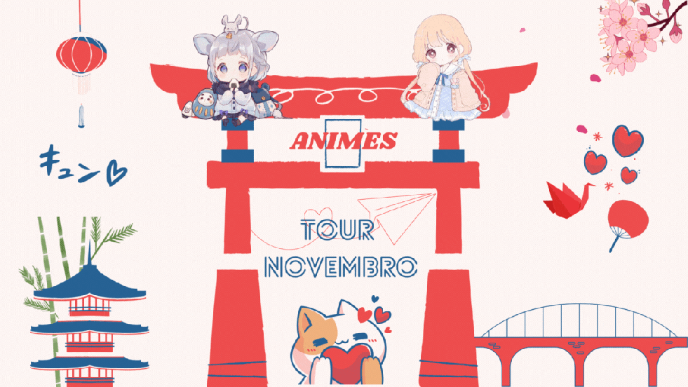 IIustração com elementos de animes em destaque para a capa no mês de novembro