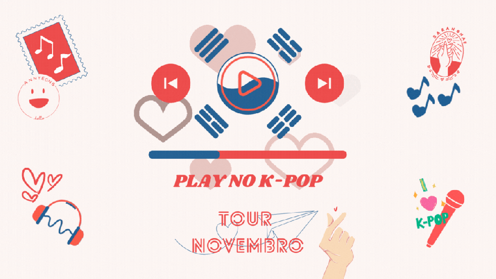 IIustração com elementos do K-pop para a capa de lançamentos do K-pop em destaque no mês de novembro
