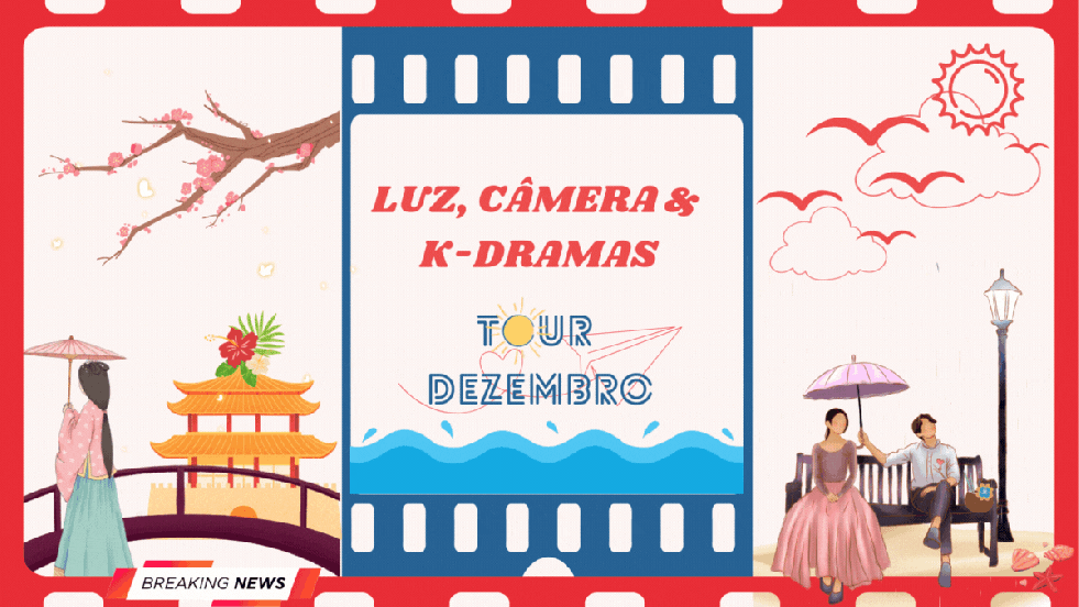 IIustração com elementos de K-dramas para a capa de destaques no mês de dezembro