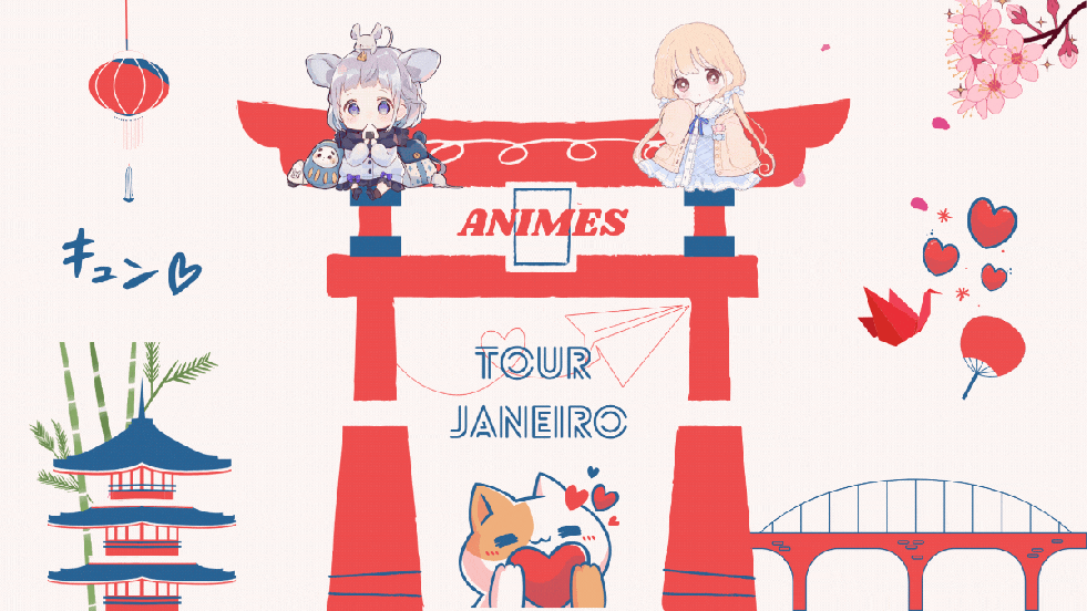 IIustração com elementos de animes em destaque para a capa no mês de janeiro