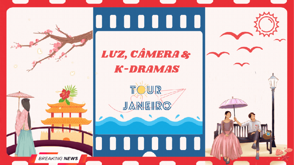 IIustração com elementos de K-dramas para a capa de destaques no mês de janeiro