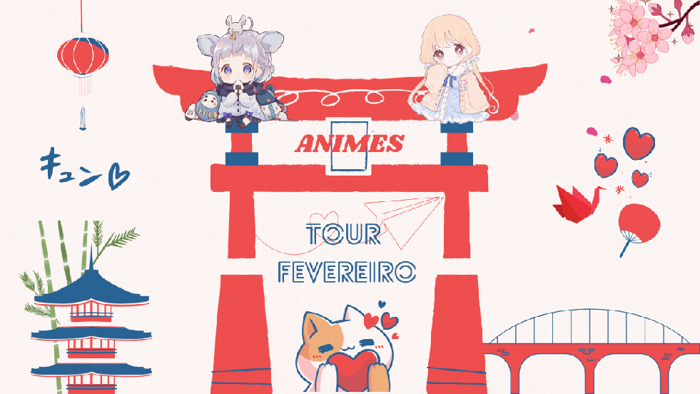 IIustração com elementos de animes em destaque para a capa no mês de fevereiro