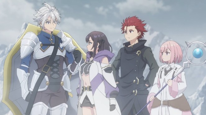 Imagem do anime Girumasu com a party formada por Jade, Alina, Lowe e LuluLee