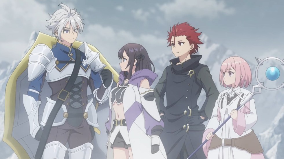 Imagem do anime Girumasu com a party formada por Jade, Alina, Lowe e LuluLee