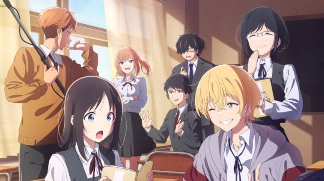 Imagem com todos os membros do clube de transmissão do anime Hanashura