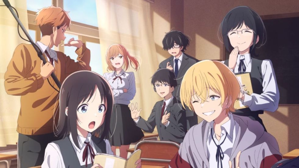 Imagem com todos os membros do clube de transmissão do anime Hanashura