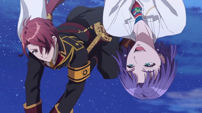 Imagem com magos do anime Mahoutsukai no Yakusoku voando em um céu estrelado