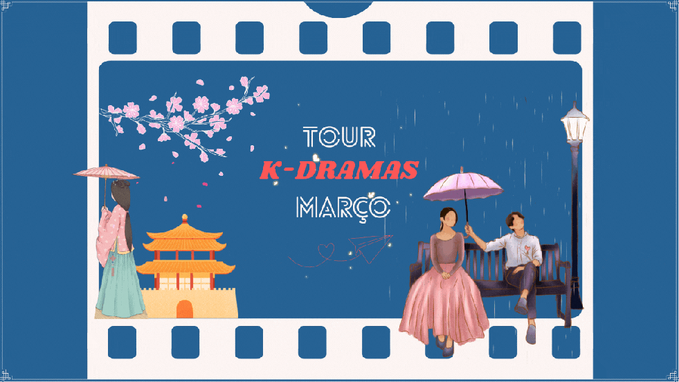 IIustração com elementos de K-dramas para a capa de destaques no mês de março