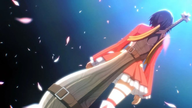 Imagem do anime Bye Bye,Earth com a protagonista Belle de costas com uma grande espada nas costas