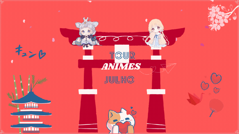 IIustração com elementos de animes em destaque para a capa no mês de julho