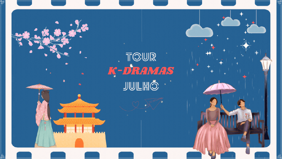 IIustração com elementos de K-dramas para a capa de destaques no mês de julho