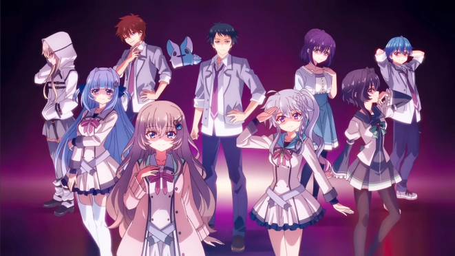 Imagem do anime 9: Ruler’s Crown com os personagens principais inspirados na visual novel da Palette