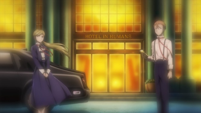 Anime Hotel Inhumans com seus concierges Sara e Ikurou na recepção