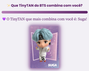 Print da tela de resultado do quiz TinyTAN do BTS com Suga