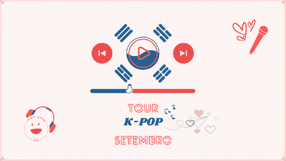 IIustração com elementos do K-pop para a capa de lançamentos do K-pop em destaque no mês de setembro