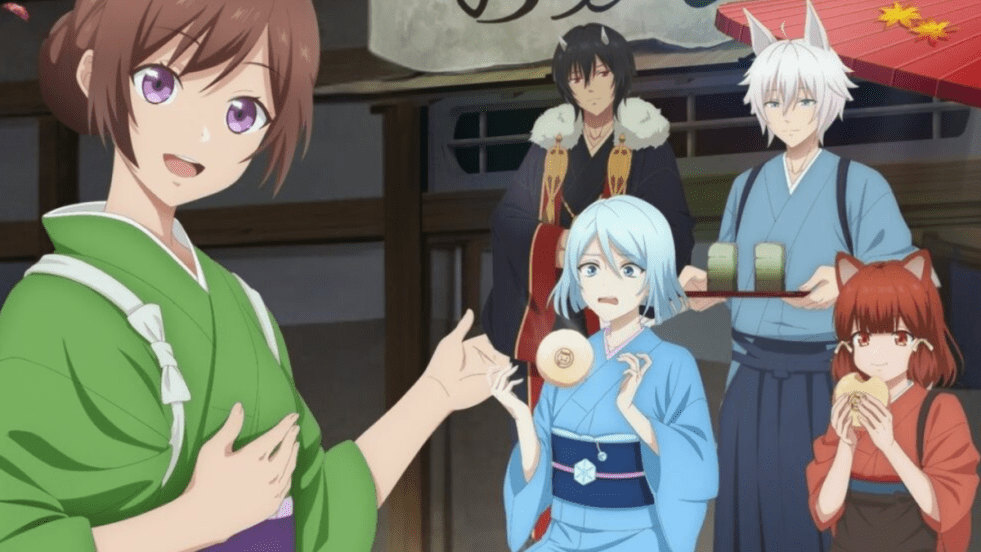 Anime Kakuriyo no Yadomeshi com Aoi e os ayakashi no Hidden Realm